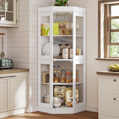 Wrought Studio™ white corner dining cabinet,lighted curio cabinets